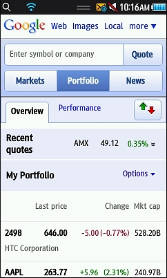 Google Finance - Portfolio Tab