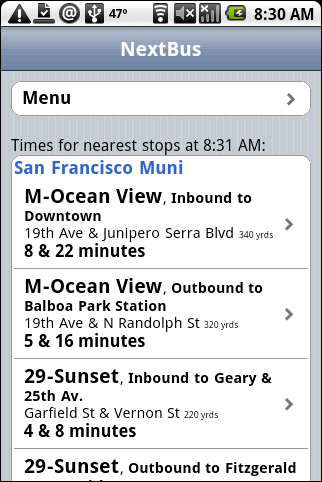 NextBus Touch Web App