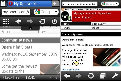 Opera Mini Menus