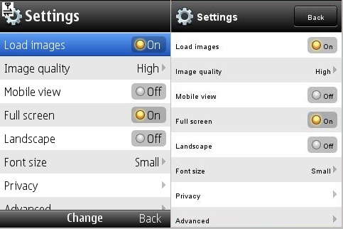 Opera Mini 5 Settings Screen 