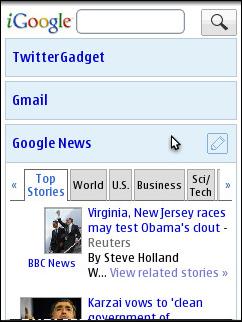Opera Mobile 10 - iGoogle for iPhone 