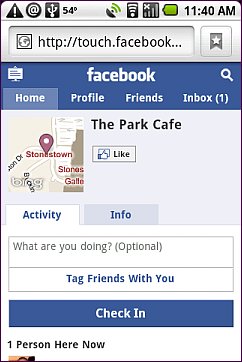Places, Check In Page - Android Browser