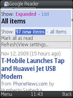 UCWEB 7.0 Beta 2 - Google Reader Desktop Version 