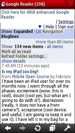 Google Reader for Wii in Opera Mini 