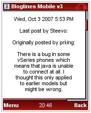  Bloglines Mobile centered text