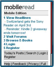 MobileRead's mobile homepage