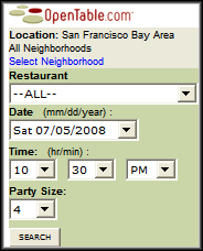OpenTable Search Form