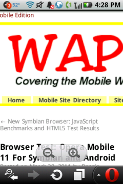 Opera Mini 6 (Android 1.5) Zoom Buttons