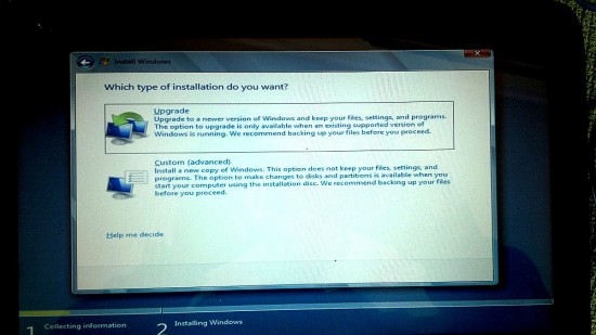 Windows 8 Installer - Choose the Custom option Windows 8 Installer - Choose the Custom option