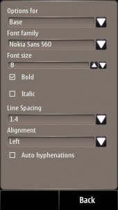 FBReader - Font Menu