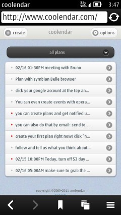 Coolendar in Symbian Browser