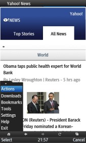 UC Browser 8.2 Yahoo News with Browser Menu UC Browser 8.2 Yahoo News with Browser Menu