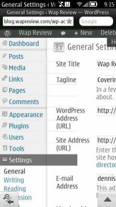 Opera Mini Next Symbian Update 1  - WordPress Dashboard