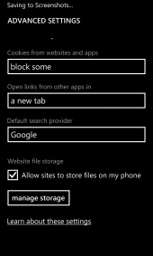 IE10 Mobile - Bottom Half Of Advanced Settings Menu IE10 Mobile - Bottom Half Of Advanced Settings Menu