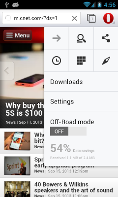 Opera Browser 16 Beta - Main Menu